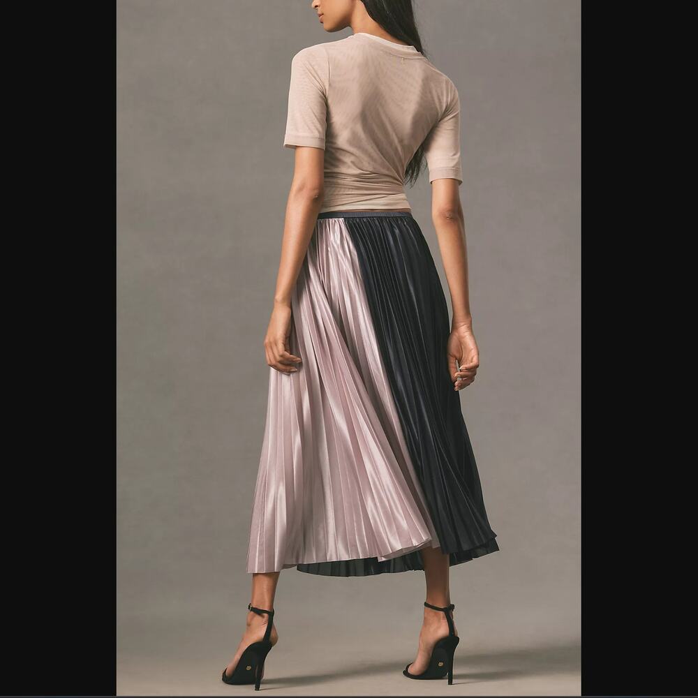 NWT Anthropologie Sunday in Brooklyn Pleated Black Purple Midi Skirt - Small